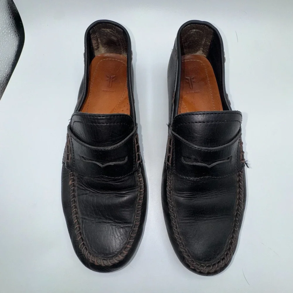 Frye Mens 10 Lewis Loafer Black‎ Oiled Leather Slip-On Driving Shoes 3480267-BLK